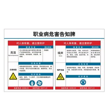 朗道推荐 职业病危害告知牌，高温、噪声 L900×W1400，普通晶格反光膜