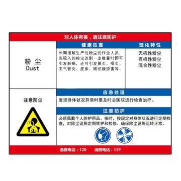 安赛瑞 职业病危害告知牌（定制），粉尘，1米*0.8米，ABS板 职业病危害告知卡-粉尘，1米*0.8米