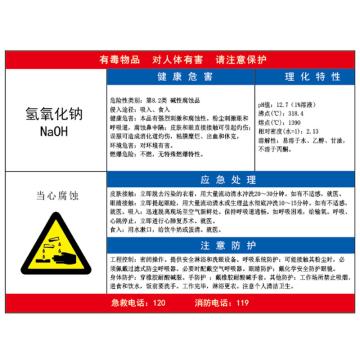 帛拉 标识，ABS 职业危害告知卡-氢氧化钠 600×450MM