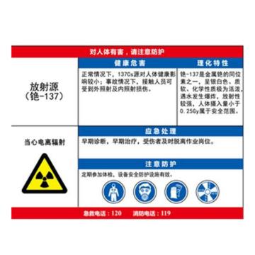 金能电力 职业病告知卡-放射源铯-137，铝合金板，600×450mm，1mm板厚 JN-WTL98