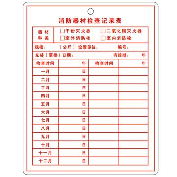 Raxwell 灭火器检查卡记录卡，110*140mm，硬卡纸单面印刷 RSSY0231