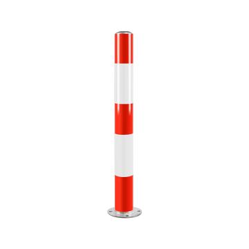 布朗森 镀锌警示柱固定立柱，高750mm，管径76mm，底座宽135mm，壁厚1.5mm，红白 A9161