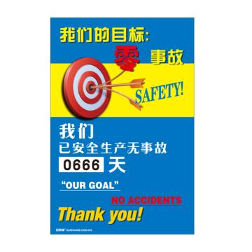 安赛瑞 安全生产天数纪录牌-我们的目标零事故，数字转盘，600×900mm 30001