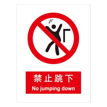 嘉辽 GB安全标识-禁止跳下，中英文，自粘性乙烯，250×315mm BSF0168