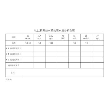 影艺随行 印刷品A4，297mm*210mm，50页/本 凝结水精处理水质分析台账-A4