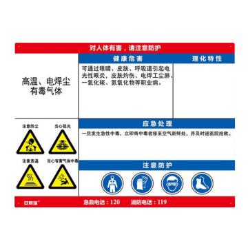 安赛瑞 职业病危害告知卡-高温、电焊尘、有毒气体，ABS板，600×450mm 14636