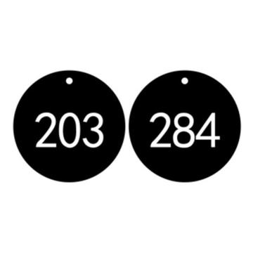 安赛瑞 塑料号码吊牌-圆形，Ф29mm，黑底白字，号码201-300 14768