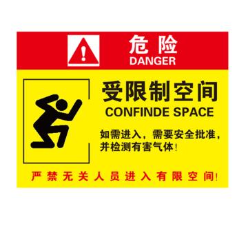 卡威 有限空间作业安全告知牌，"危险受限制空间"，1.5mmABS塑料板，400*300mm KVSJ0126
