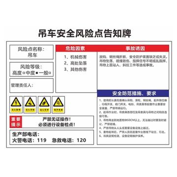 安赛瑞 安全风险点告知牌，40x60cm，吊车 1H01618