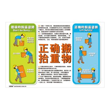 安赛瑞 正确搬抬重物，ABS板，75cm×50cm 30404