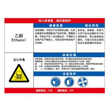 金能电力 职业病告知卡-乙醇，PVC板，600×450mm，2mm板厚 JN-WTP71