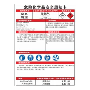 帛拉 危险化学品安全周知卡，1.0mm不锈钢烤漆，297*418MM 天然气