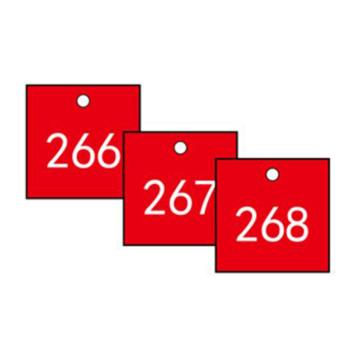 SAFEWARE 塑料号码吊牌-正方形，31.8×31.8mm，红底白字，号码201-300 14855