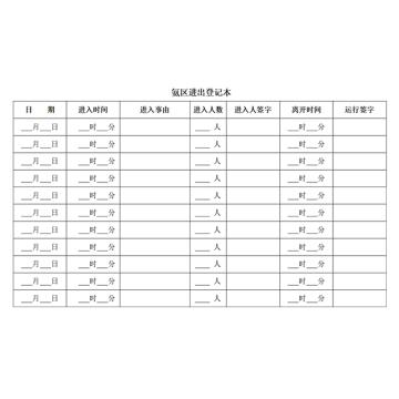 影艺随行 氨区进出入登记表，印刷品A4，297mm*210mm，50页/本 氨区进出入登记表-A4