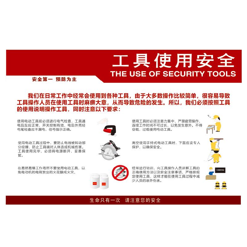 帛拉 安全教育海报工具使用安全，1.5mmABS，750*500mm 71100