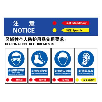 Raxwell 区域个人防护用品要求告知牌，600*900mm，1.5mmABS塑料板 RSSJ0006