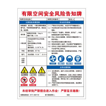 卡威 有限空间作业安全告知牌，"有限空间安全风险告知牌"，纵向，1.0mm铝板，300*400mm KVSJ0116
