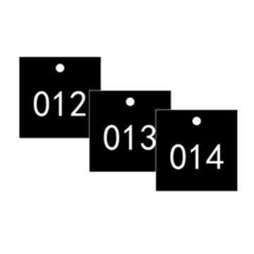 安赛瑞 塑料号码吊牌-正方形，31.8×31.8mm，黑底白字，号码001-100 14859