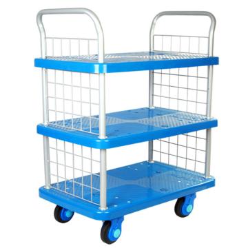 连和 超静轮三层双扶手带护栏手推书车超静轮 250KG，825*500*1110mm PLA250-T3-SC