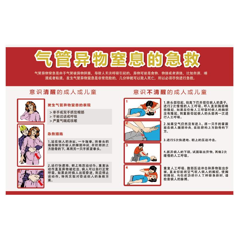 帛拉 安全教育海报气管异物窒息的急救，3M不干胶，750*500mm 71055