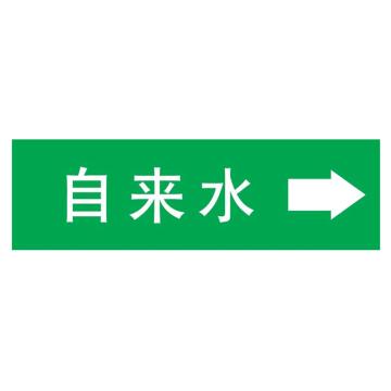 嘉辽 管道标识，自来水+箭头，绿底白字，40×200mm，自粘性乙烯材质 EJLGB1073