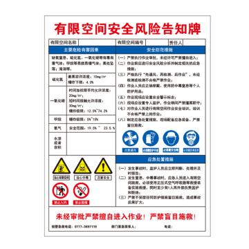 CareWel 有限空间作业安全告知牌，"有限空间安全风险告知牌"，纵向，1.0mm铝板，450*600mm KVSJ0106