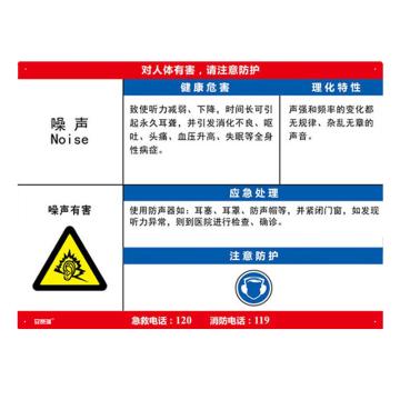 SAFEWARE 职业病危害告知卡-噪声，ABS板，600×450mm 14598