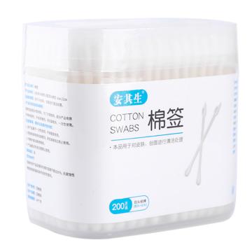 AQS/安其生 棉签200支纸棒磨砂盒 棉棒双头 8cm*50支/罐