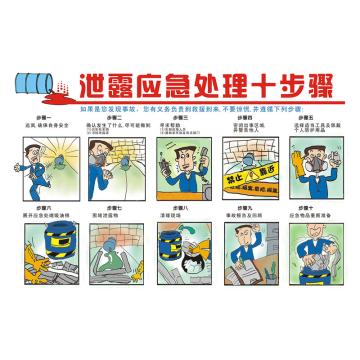 Raxwell 安全教育挂图-泄漏应急处理十步骤，750mm（长）*500mm（宽），3M不干胶 RSSJ0095