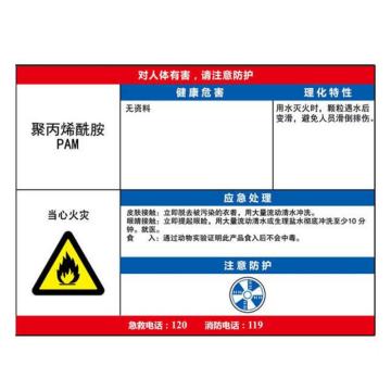金能电力 职业病告知卡-聚丙烯酰胺-PA，PVC板，600×450mm，2mm板厚 JN-WTP121