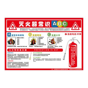 Raxwell 安全教育挂图-灭火器常识ABC，750mm（长）*500mm（宽），3M不干胶 RSSJ0077