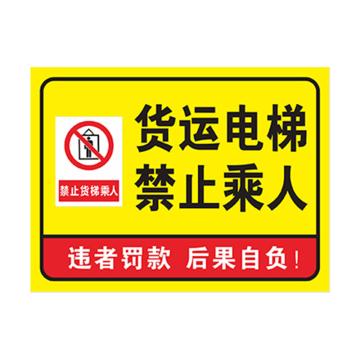 安赛瑞 货梯标识牌货运电梯 禁止乘人 20*30cmPVC 3张起订 EA100842