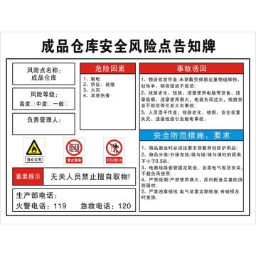 安科 安全风险点告知牌-成品仓库，铝合金板，反光膜，400*300mm，1mm板厚 AK-FXD88
