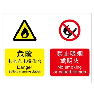 嘉辽 GB 充电区域安全提示标识-禁止吸烟或明火，ABS工程塑料，250×315mm BSF1157