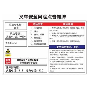 安赛瑞 安全风险点告知牌，60x80cm，叉车 1H01589