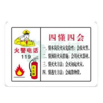 安赛瑞 消防警示贴，PVC自粘消防标识贴纸，宽23.5cm长34cm，四懂四会 310915