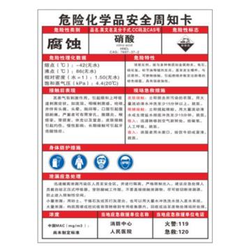 帛拉 危险化学品安全周知卡 硝酸，1.0mm不锈钢烤漆，297*418MM