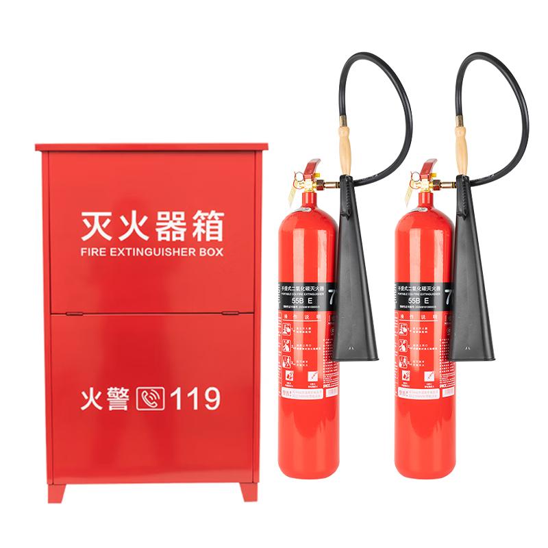 轰烈 铁质灭火器箱套装，0.8mm，含王龍7kg二氧化碳灭火器*2具红色 C2#+MT/BE7