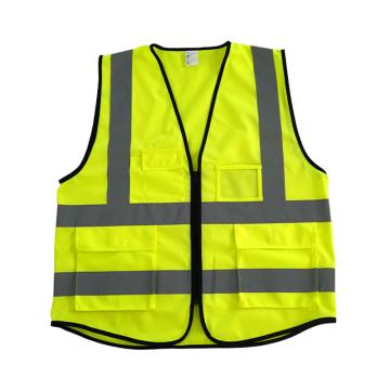 Raxwell SV-2 多袋平布拉链款反光背心，120g低弹丝涤纶精编针织平布，荧光黄，均码 RW8104