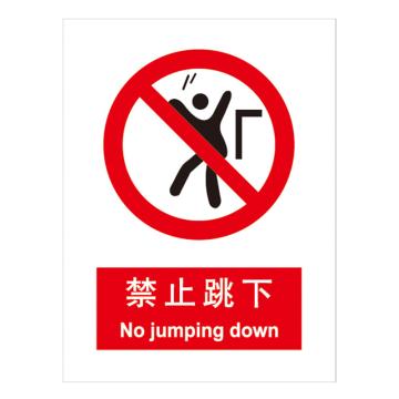 嘉辽 GB安全标识-禁止跳下，中英文，自粘性乙烯，150×200mm BSF0166