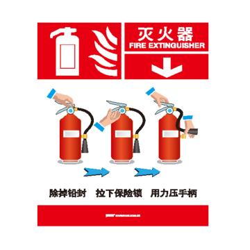 SAFEWARE 灭火设备使用标识-灭火器，不干胶，200×260mm 20413