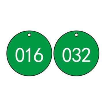 安赛瑞 塑料号码吊牌-圆形，Ф29mm，绿底白字，号码001-100 14769
