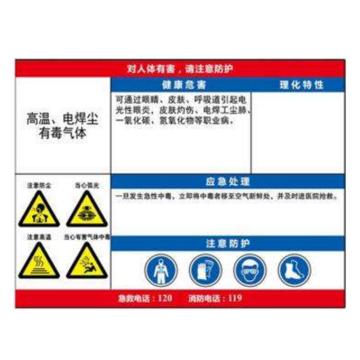 金能电力 职业病告知卡-高温、电焊尘、有毒气体，PVC板，600×450mm，2mm板厚 JN-WTP133