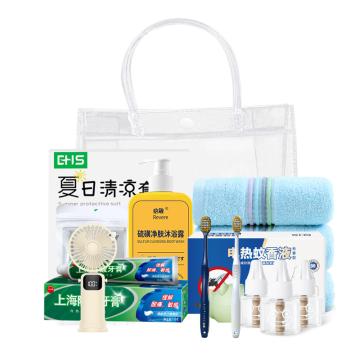 必敬 清凉套装含清凉套装×1牙刷×2沐浴露×1纯棉毛巾×1牙膏×1风扇×1冰袖×1手提袋×1 清凉C款