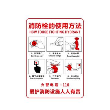 安赛瑞 灭火器箱透明贴，火警119警示贴，30x40cm，消防栓的使用方法 1H02129