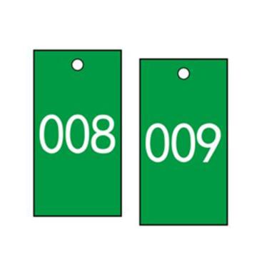 SAFEWARE 塑料号码吊牌-长方形，25.4×76.2mm，绿底白字，号码001-100 14880
