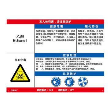 安赛瑞 职业病危害告知卡-乙醇，ABS板，600×450mm 14615