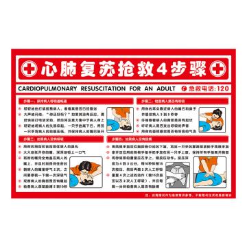 Raxwell 安全教育挂图-心肺复苏抢救4步骤，750mm（长）*500mm（宽），3M不干胶 RSSJ0073