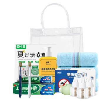 必敬 清凉套装含清凉套装×1牙刷×2沐浴露×1纯棉毛巾×1牙膏×1电蚊液套装×1手提袋×1 清凉B款