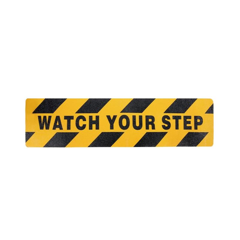 帛拉 片状警示防滑贴"WATCH YOUR STEP，黄黑斜纹"，PET+金刚砂，600*150mm 96130